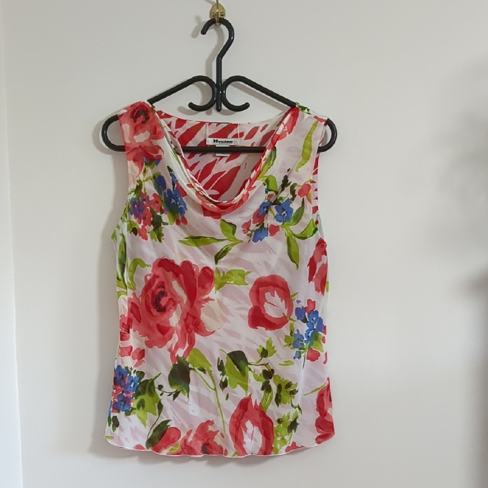 Floral Cowl Neck Tank Top - Pink Floral